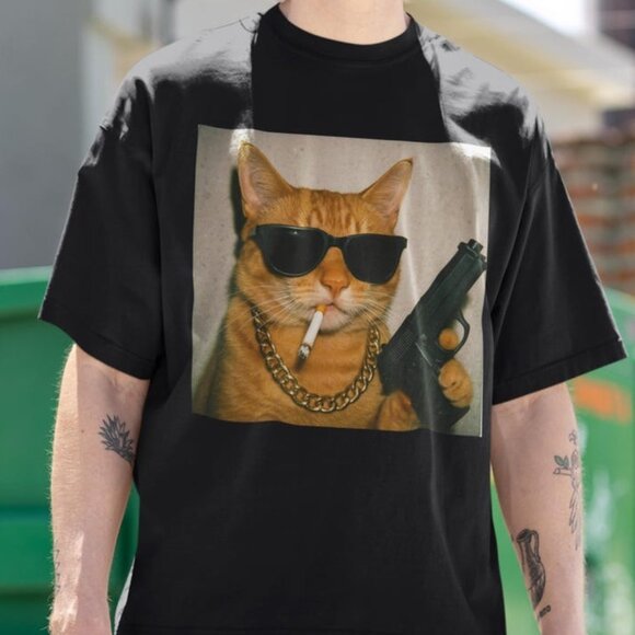 Funny Gangster Cat T-Shirt, Cat Lover Gift - Picture 1 of 3